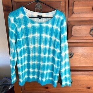 Talbots Women’s Plus Size X Blue And White Tie Dye Cable Sweater NWOT